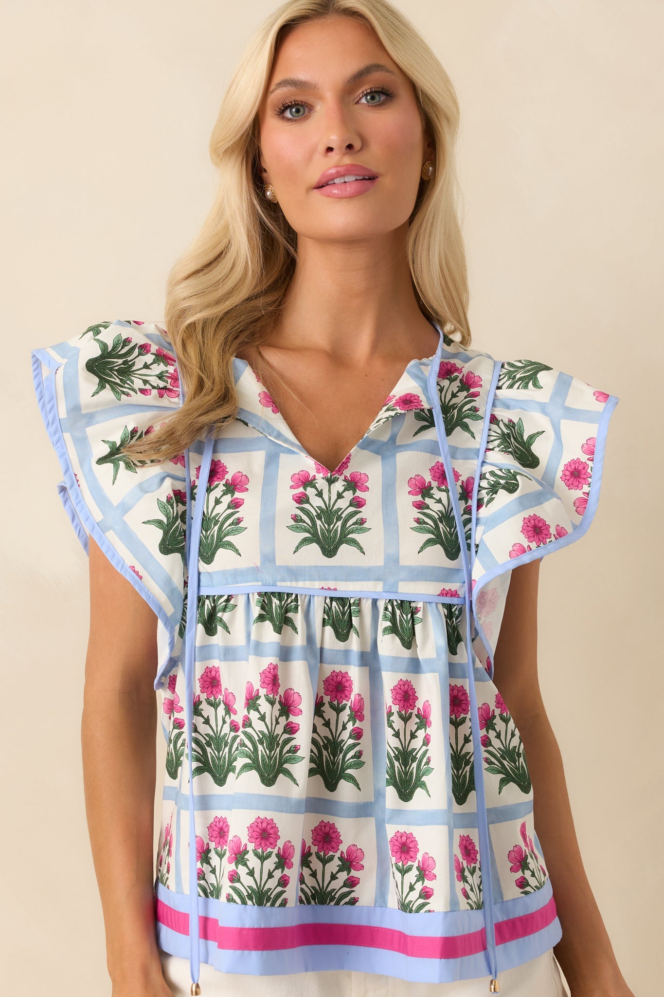 Nothing Less Dark Fuchsia Floral Print Cotton Top