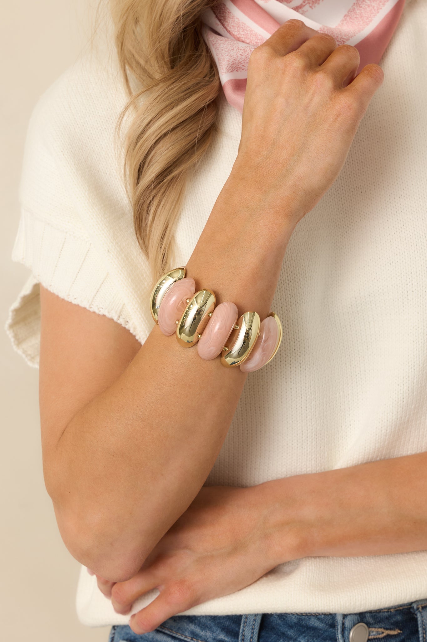 A Touch of Radiance Pink & Gold Beaded Statement Bracelet
