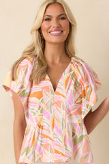 Always Knew Light Pink Abstract Floral Print Cotton Peplum Top