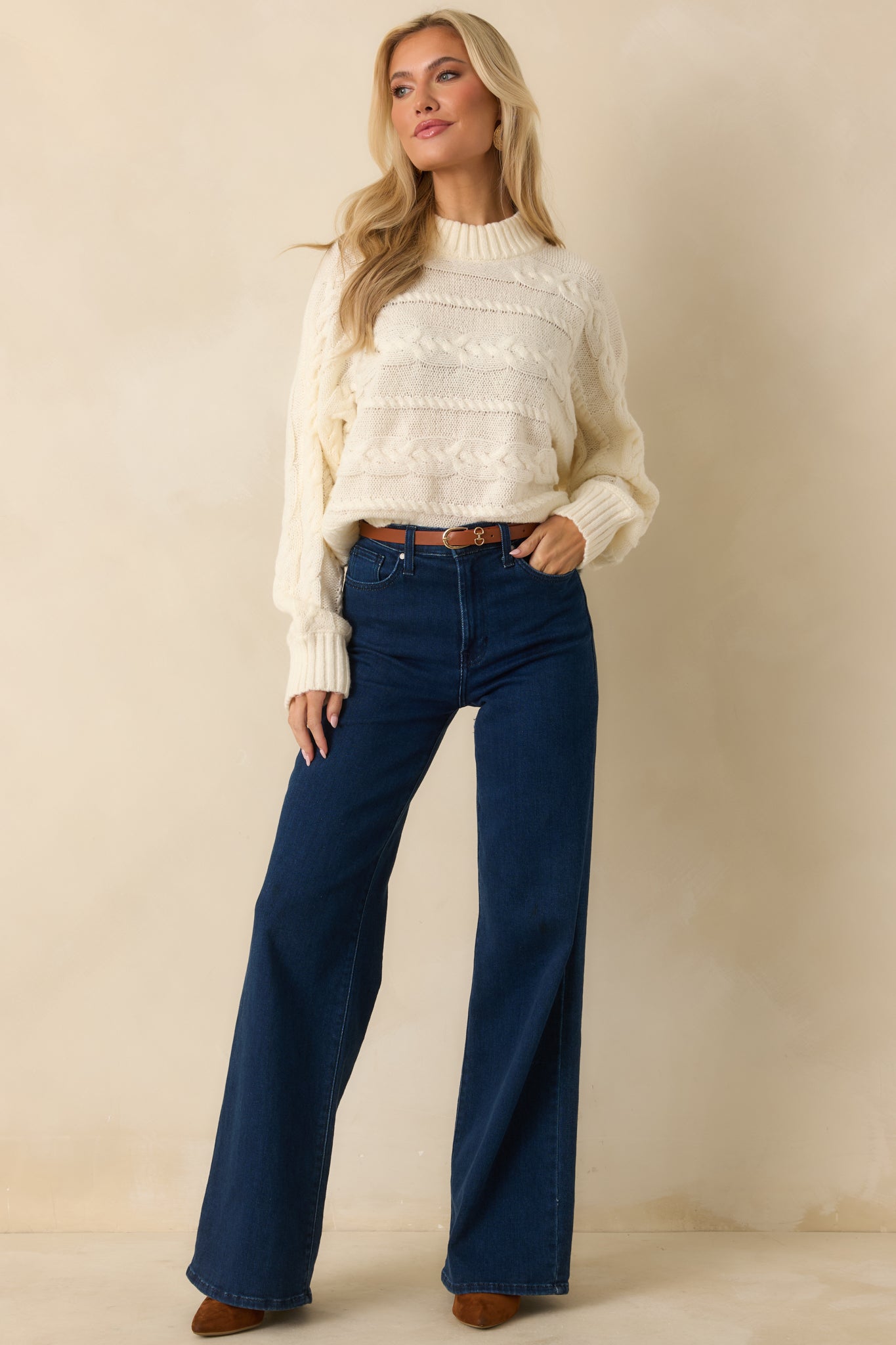 Z Supply Ivory Arctic Cable Cropped Sweater
