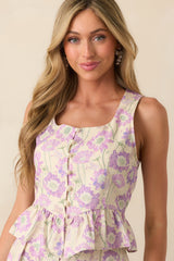 Feeling Alive And Free Lavender Floral Cotton Peplum Top