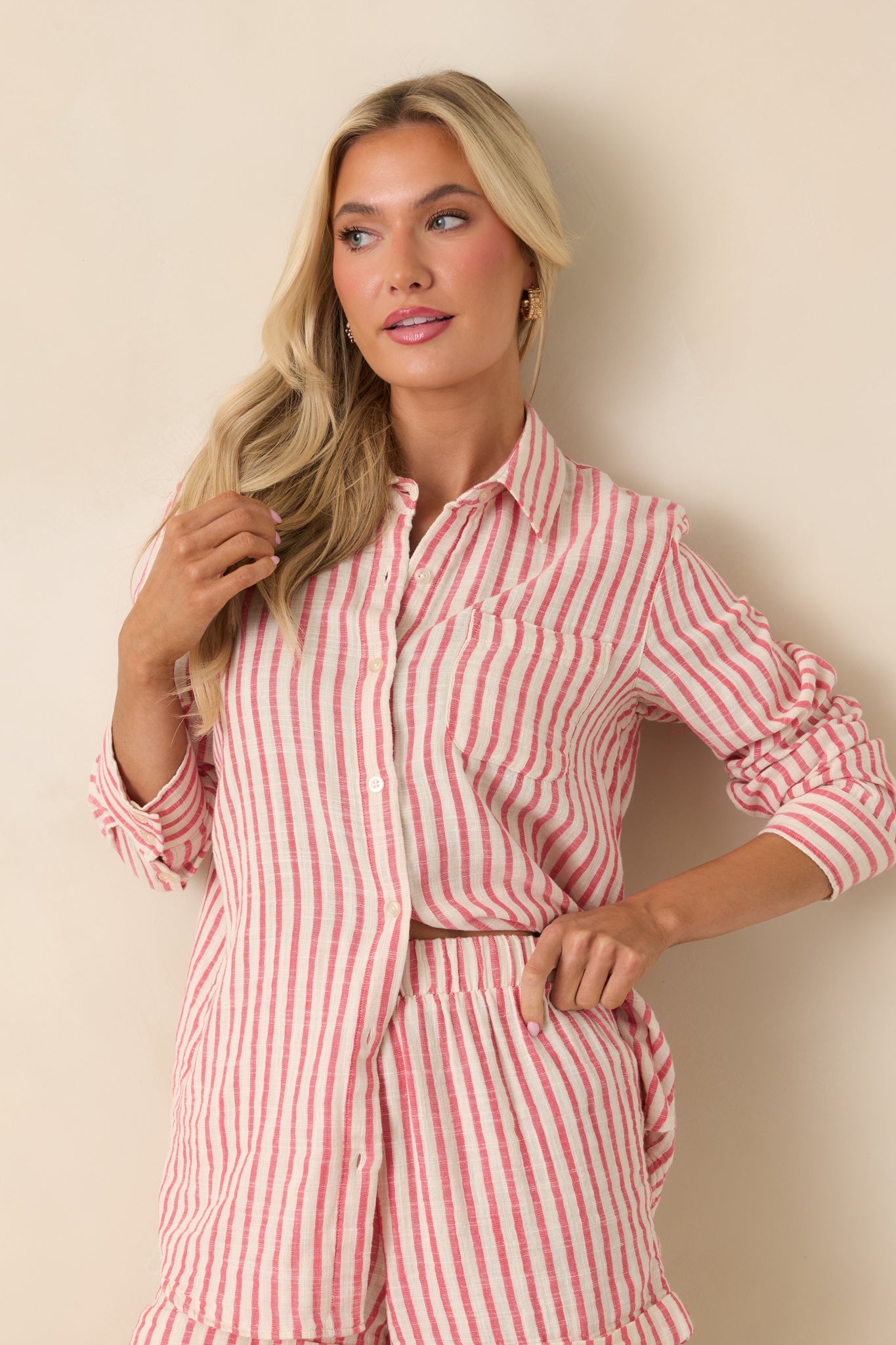 Z Supply Saturdays Red Stripe Cotton Gauze Shirt