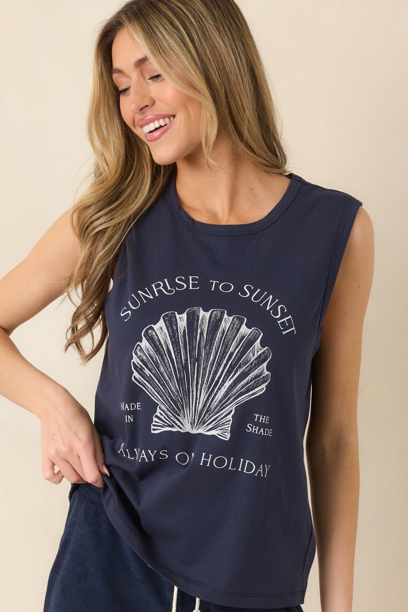 Z Supply Navy Cotton Sunrise Muscle Tank