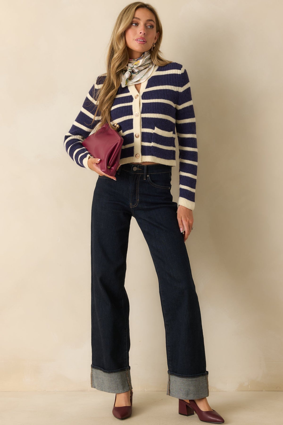 Let's Go Shopping Navy Stripe Button Front Cardigan