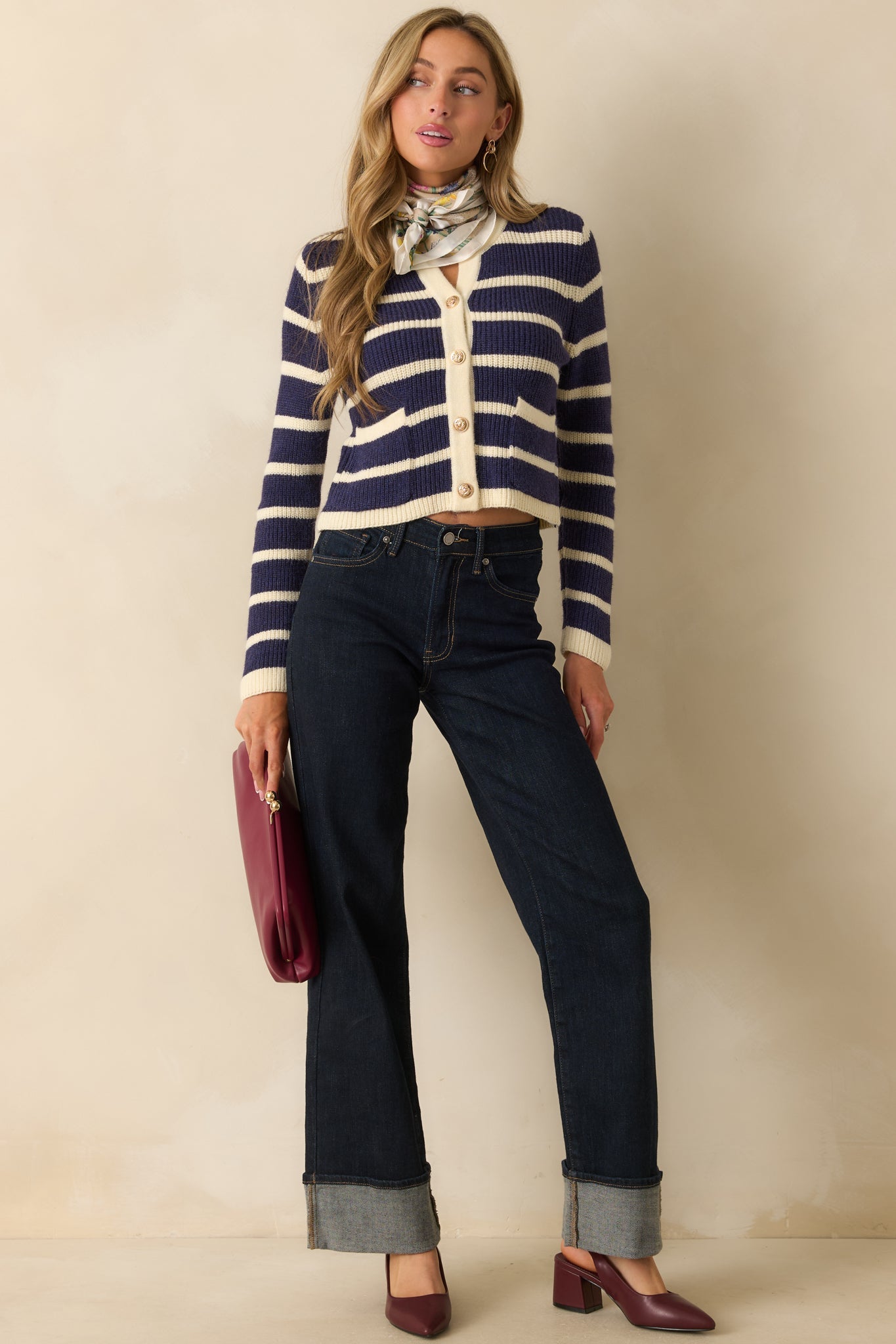 Let's Go Shopping Navy Stripe Button Front Cardigan