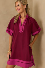 Made It Work Berry Linen Blend Short Sleeve Mini Dress