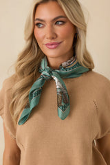 Along For The Ride Green Multi Carriage Pattern Scarf