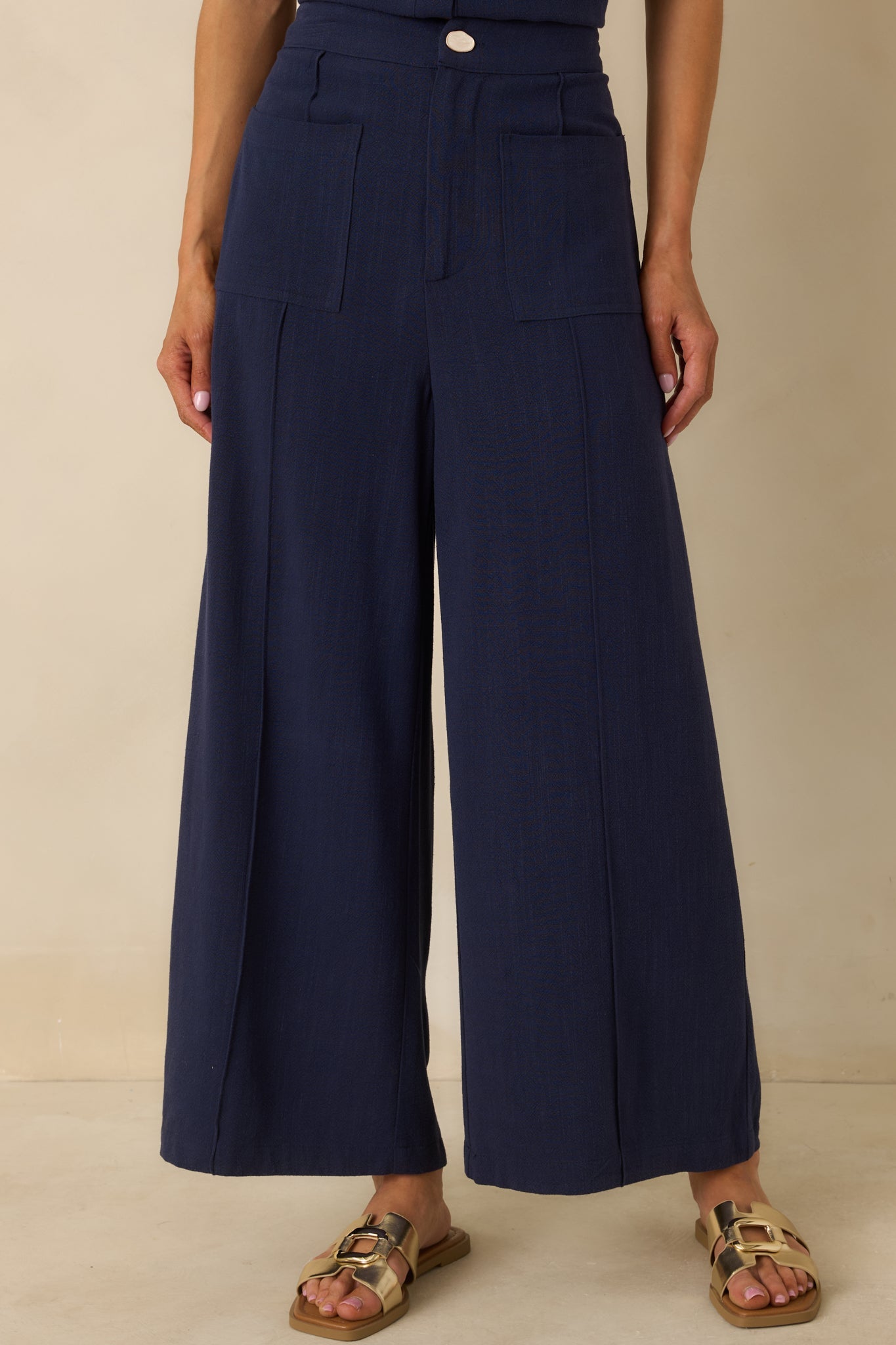 Met Your Match Navy Linen-Blend Wide Leg Pants