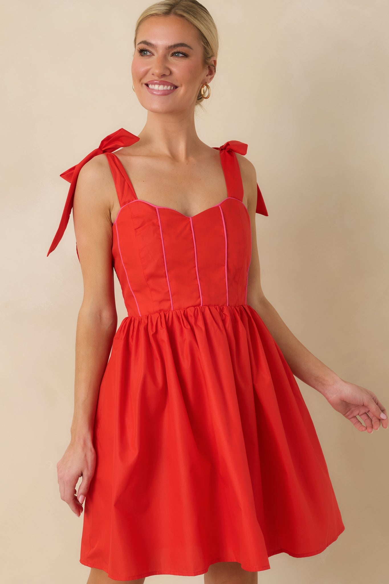 Love Without Limits Red Bow Strap Mini Dress