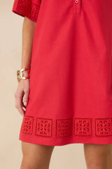 Something About You Red Cotton Blend Cut Out Detail Mini Shirt Dress