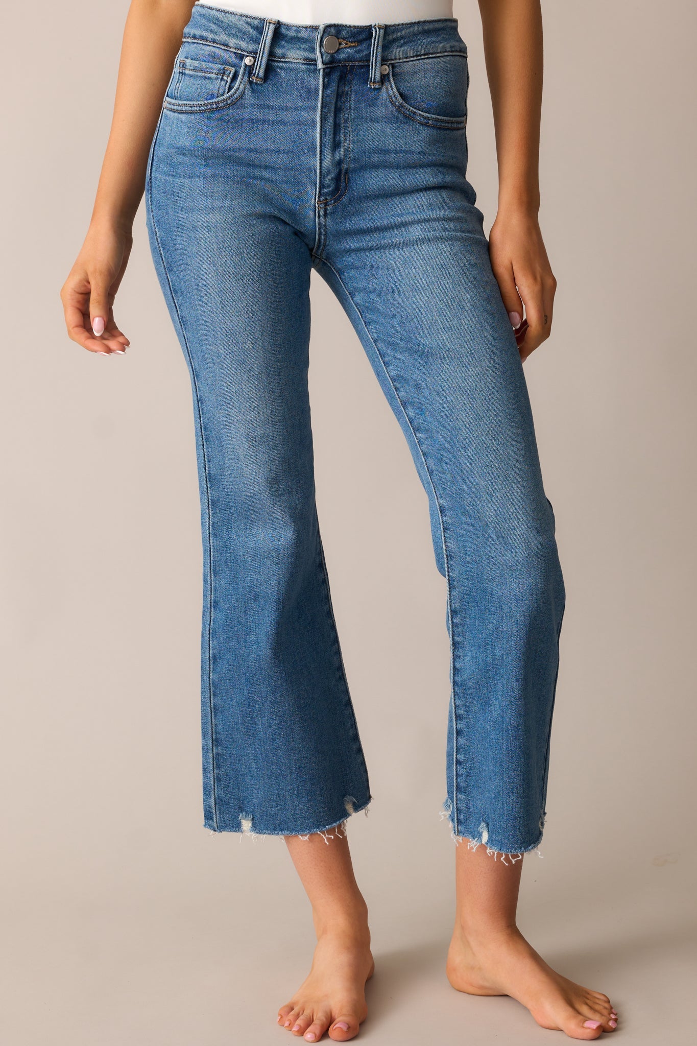 Terrific Timing Medium Wash Cropped Flare Jeans