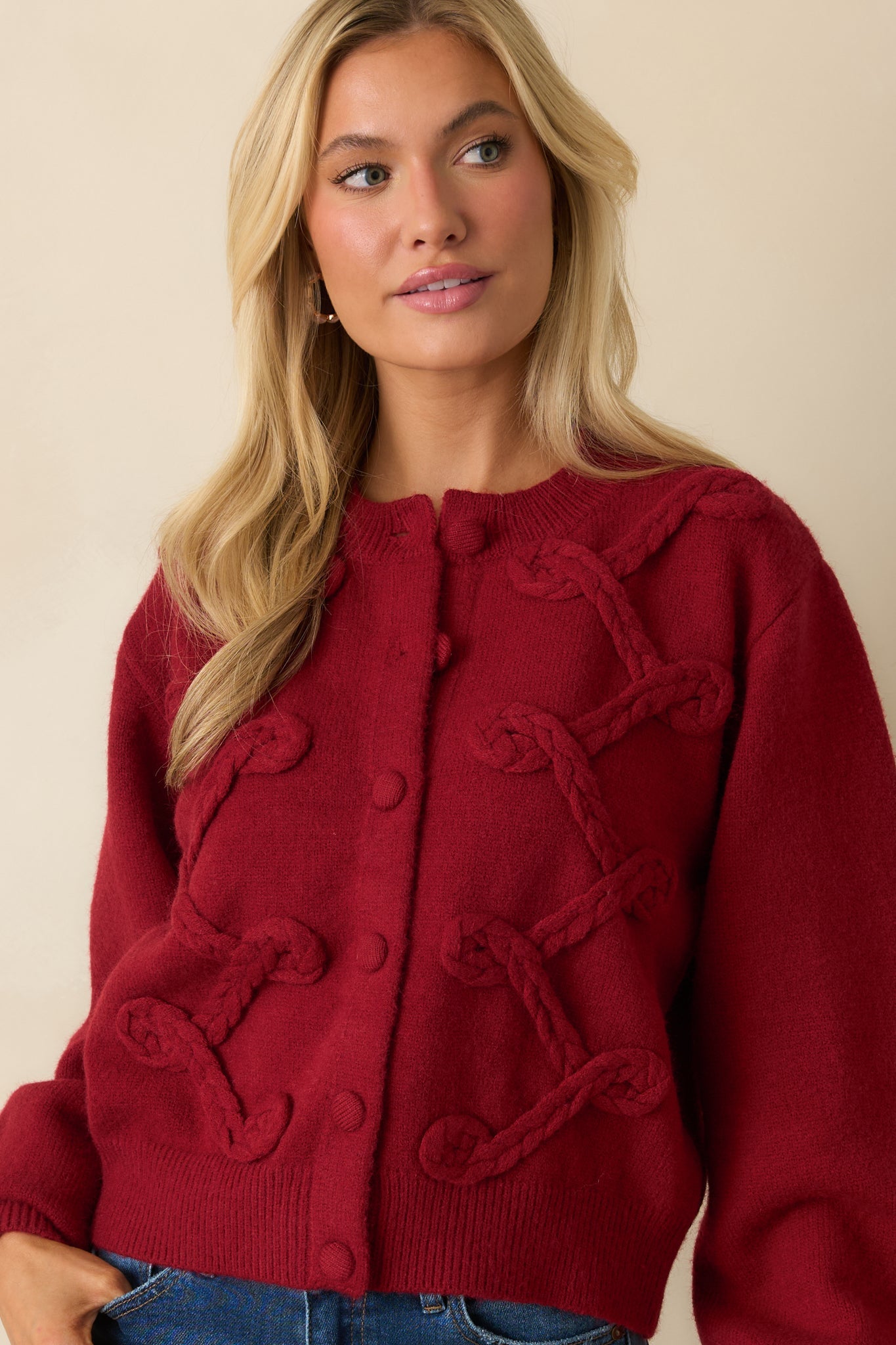 Well Within Reach Red Knit Button Up Cardigan