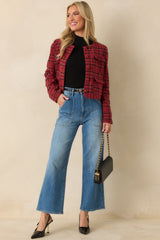 All In Good Taste Merlot Red Plaid Button Up Jacket