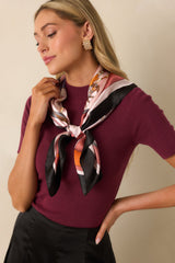 Holding The Reins Light Pink Multi Equestrian Print Satin Scarf