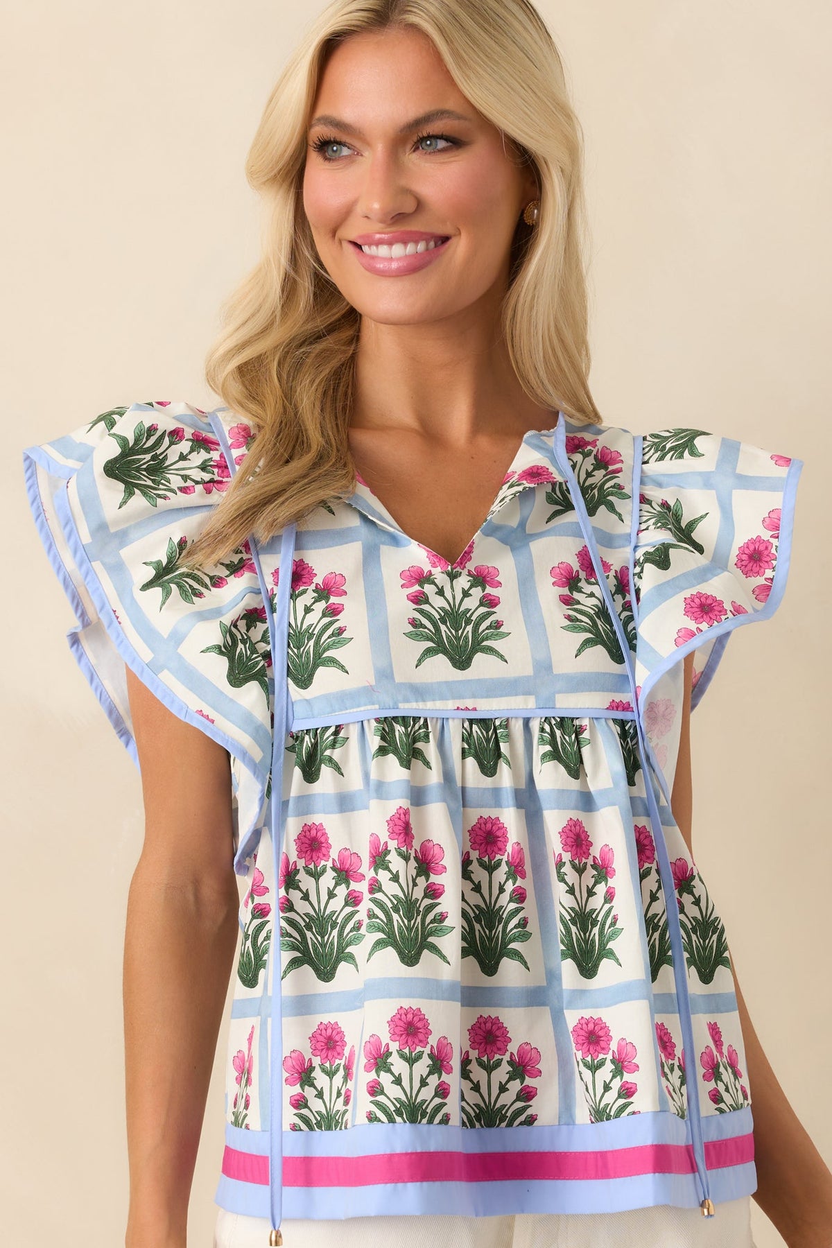 Nothing Less Dark Fuchsia Floral Print Cotton Top