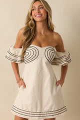 Left An Impression Natural Linen Blend Off The Shoulder Mini Dress