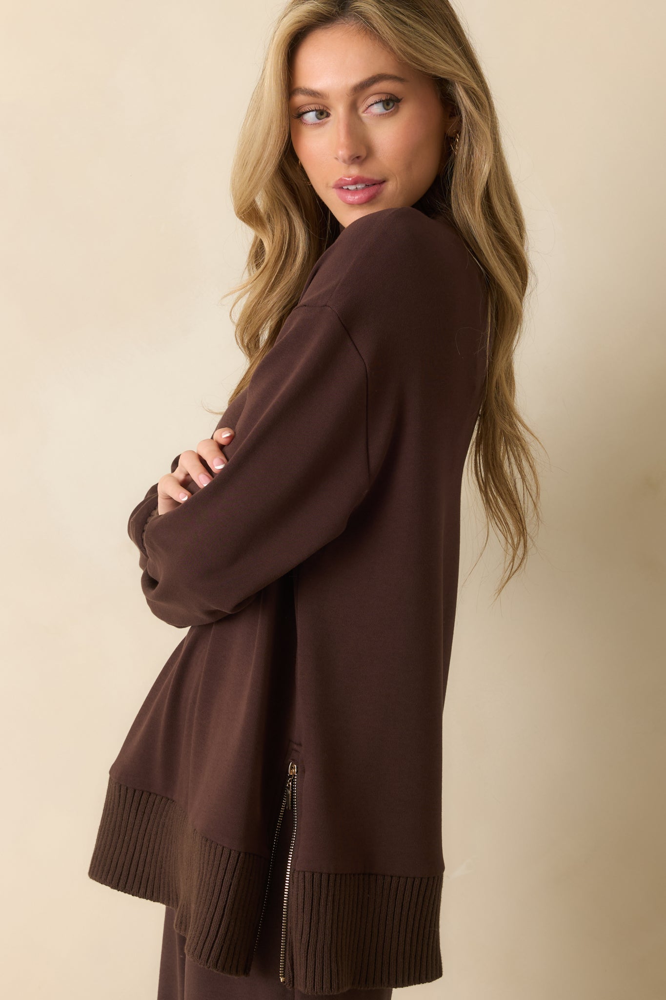 Z Supply Dark Brown Sable Luxe Mock Neck Top