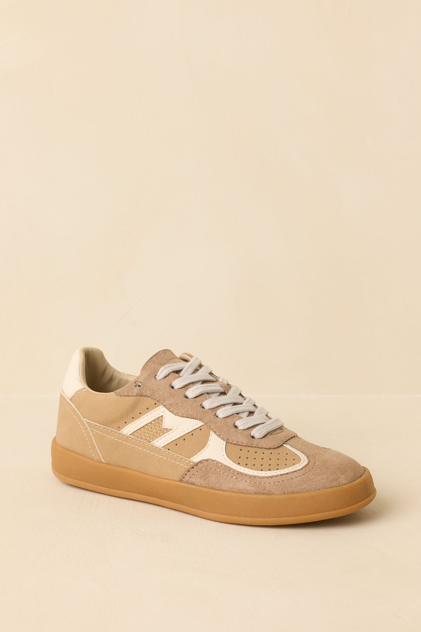 Keep a Steady Pace Tan Faux Leather & Suede Lace Up Sneakers