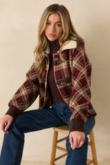 Cabin Check Cranberry Red Plaid Knit Collared Jacket