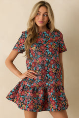 Full Bloom Ahead Black Multi Floral Jacquard Mini Dress