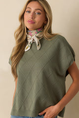 The Clear Choice Olive Green Short Sleeve Argyle Stitch Sweater