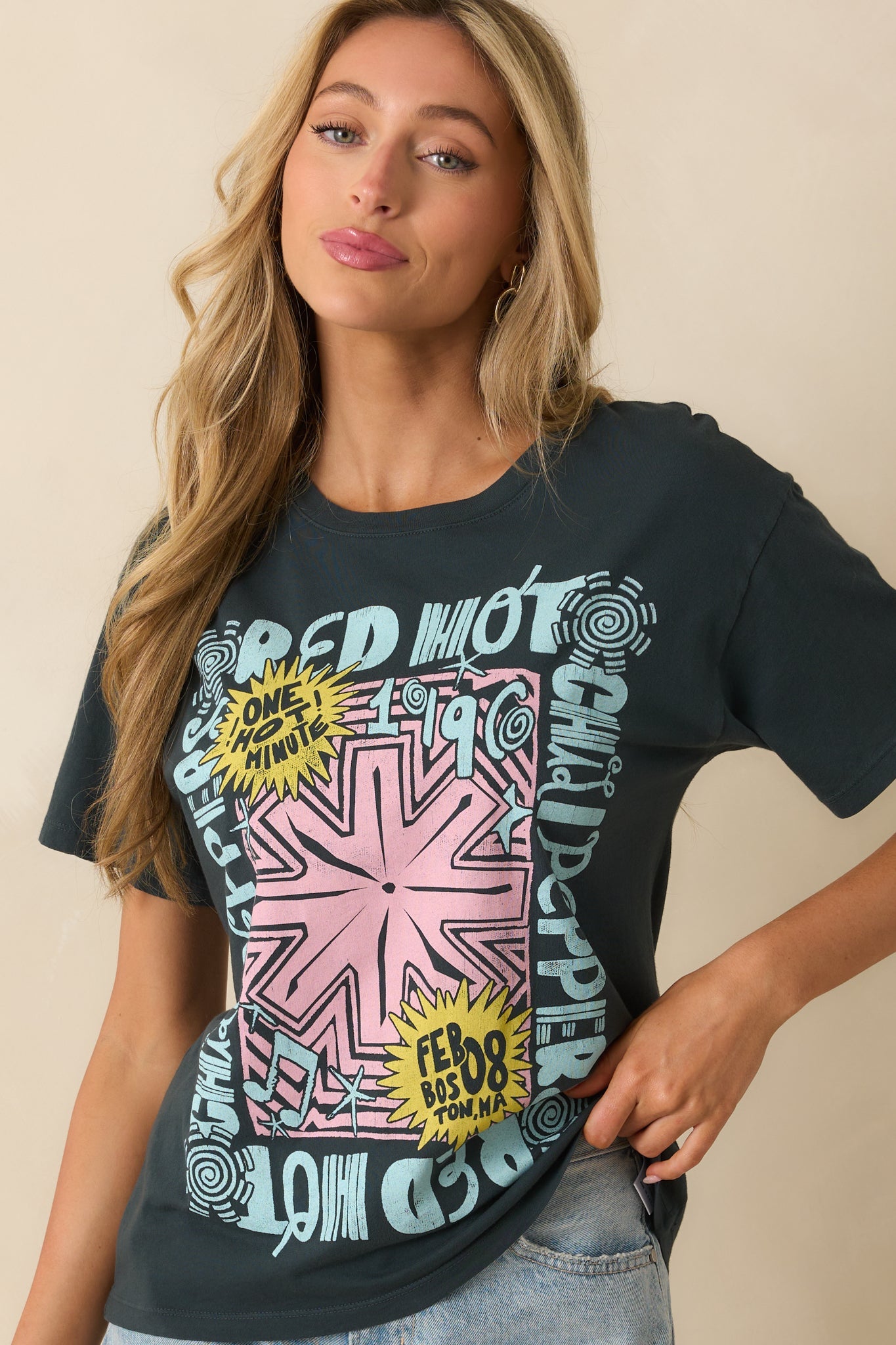 Red Hot Chili Peppers Black Cotton One Minute Boyfriend Tee
