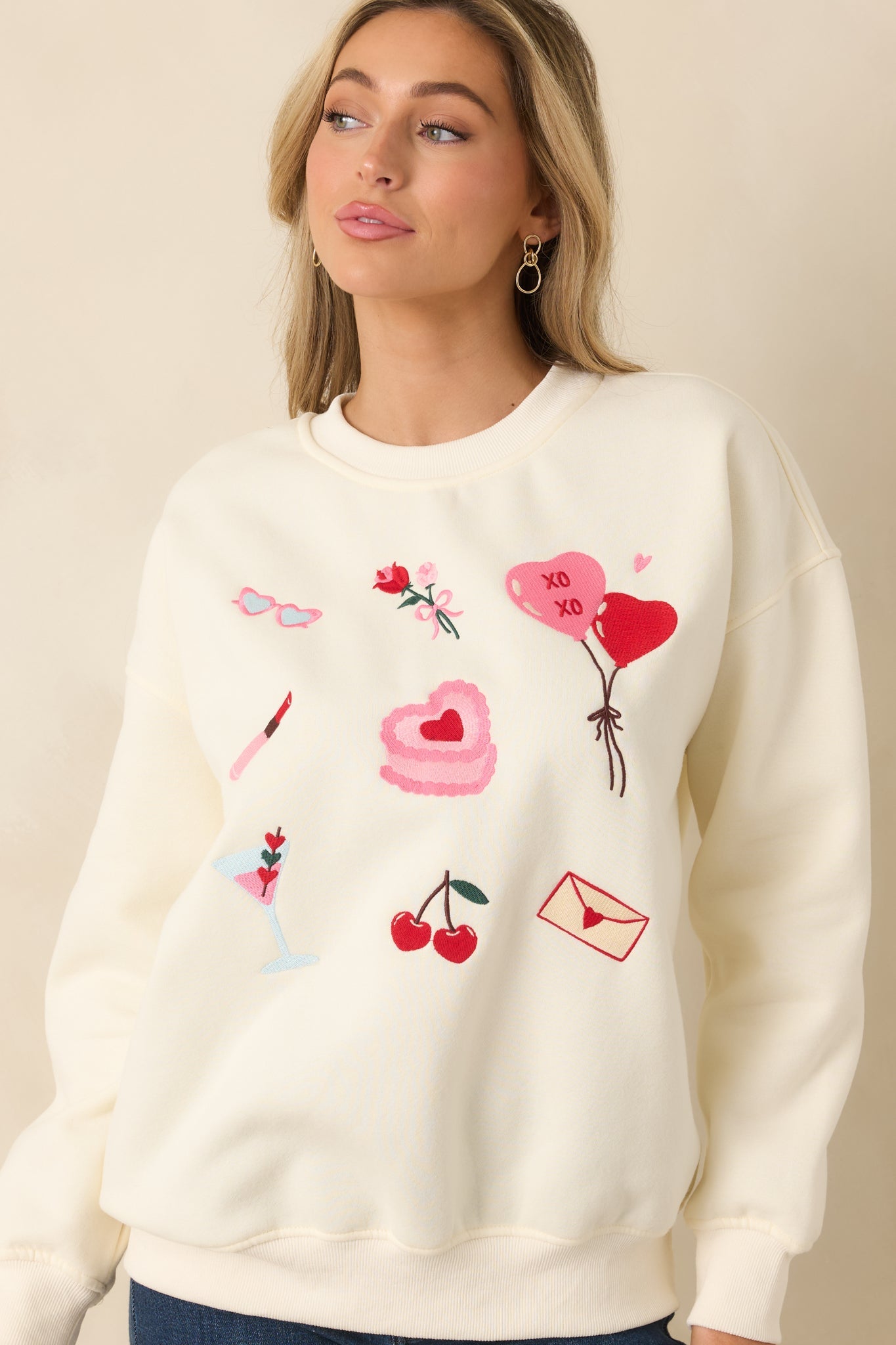 All The Sweet Things Ivory Multi Valentine Crewneck Sweatshirt
