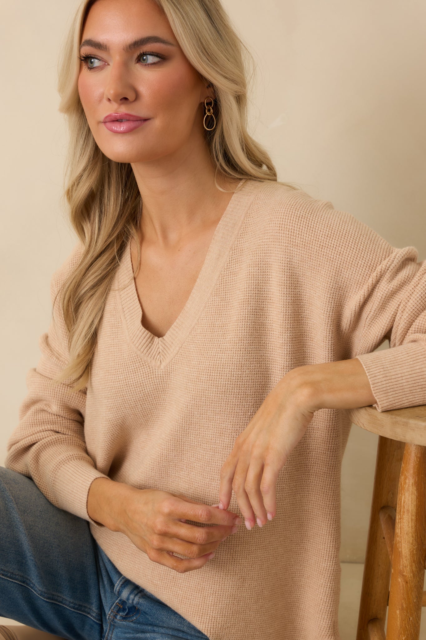 Cozy Afternoon Light Taupe V-Neck Sweater