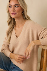 Cozy Afternoon Light Taupe V-Neck Sweater