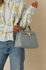 Lock It In Dusty Blue Faux Leather Lock Detail Handbag