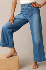SPANX® Medium Wash Pull-On Cropped Wide Leg Jeans
