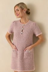 Soft Kisses Dusty Pink Short Sleeve Tweed Mini Dress
