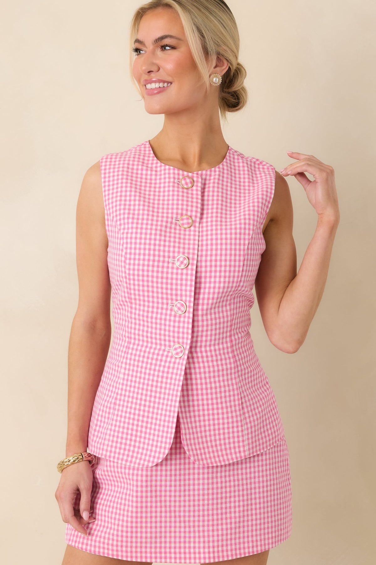 Simply Joyful Pink Gingham Sleeveless Romper