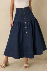 Town & Country Dark Wash Denim Button-Down Maxi Skirt