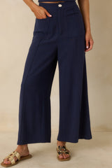 Met Your Match Navy Linen-Blend Wide Leg Pants
