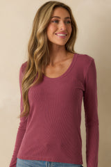 There When You Need It Plum Purple Ribbed Long Sleeve Tee