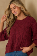 From The Start Burgundy Cable Knit Cotton Crew Neck Sweater