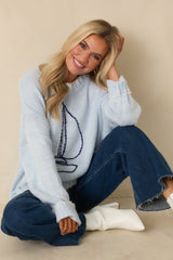 Set Your Course Light Blue Knit Embroidered Sailboat Sweater