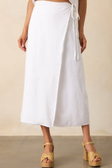 That Peaceful Feeling White Linen Blend Wrap Midi Skirt