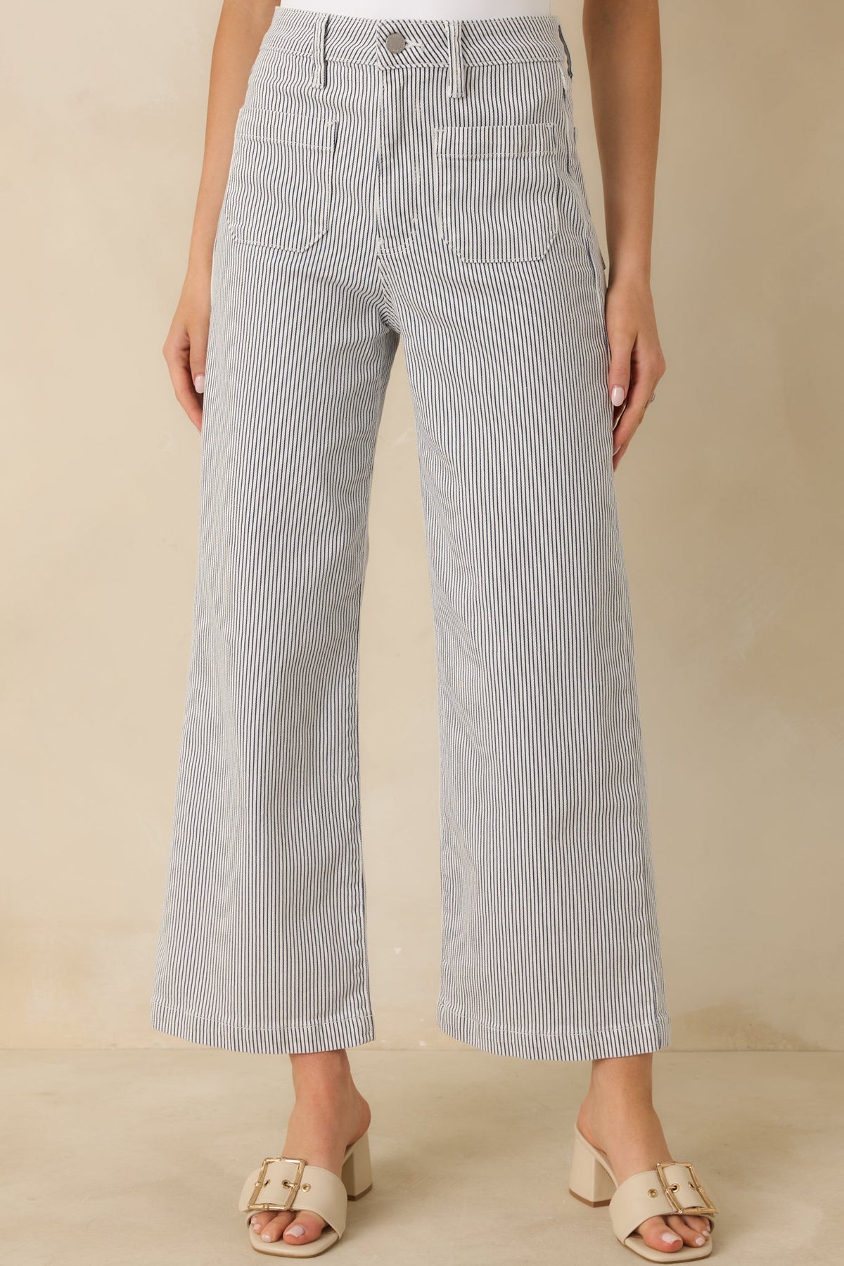 Right Where We Are Navy Stripe Cotton High Waisted Wide Leg Jeans