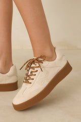 Stand Your Ground Natural Faux Suede Decorative Stitching Lace Up Sneakers