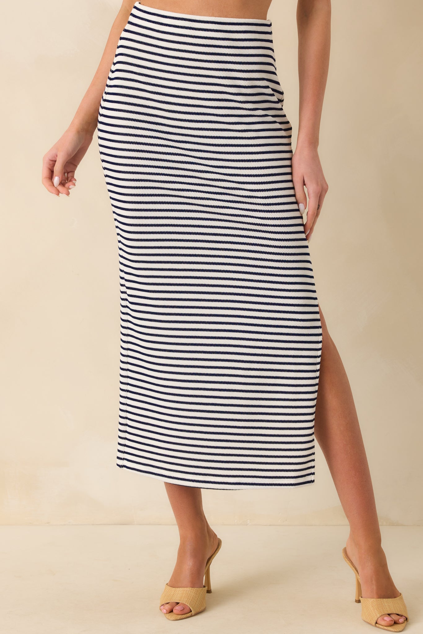 Z Supply Navy Knit Ainslie Stripe Midi Skirt