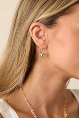 Seaside Getaway Gold Starfish Drop Earrings