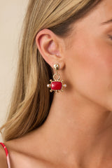 The Way I See It Textured Red Stone Drop Earrings
