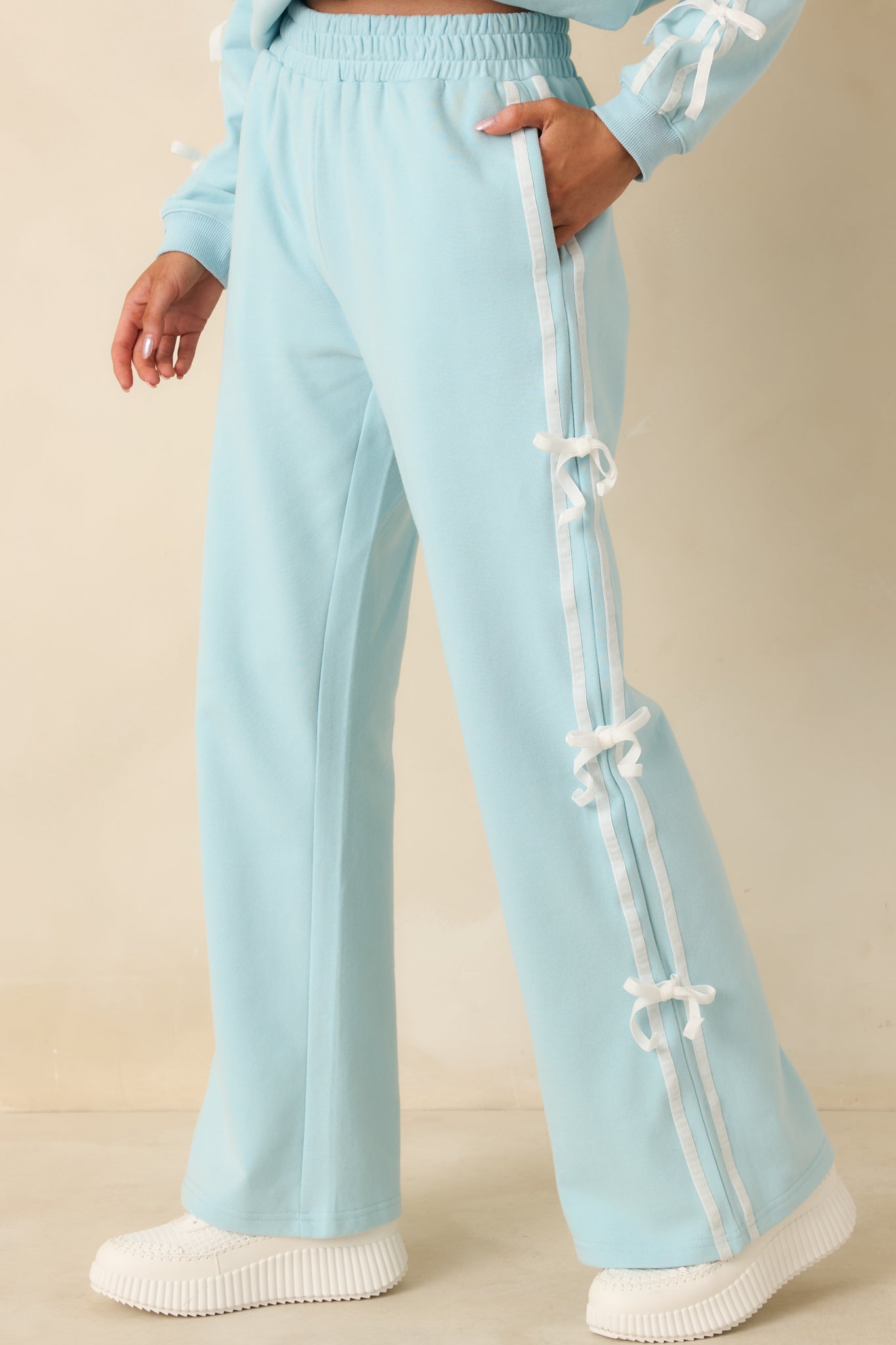 Fit To Be Tied Aqua Blue Tie Detail Wide Leg Sweatpants
