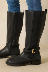 Staying Put Black Faux Leather Knee High Riding Boots