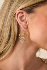 Somewhere With A Breeze Gold Palm Drop Earrings