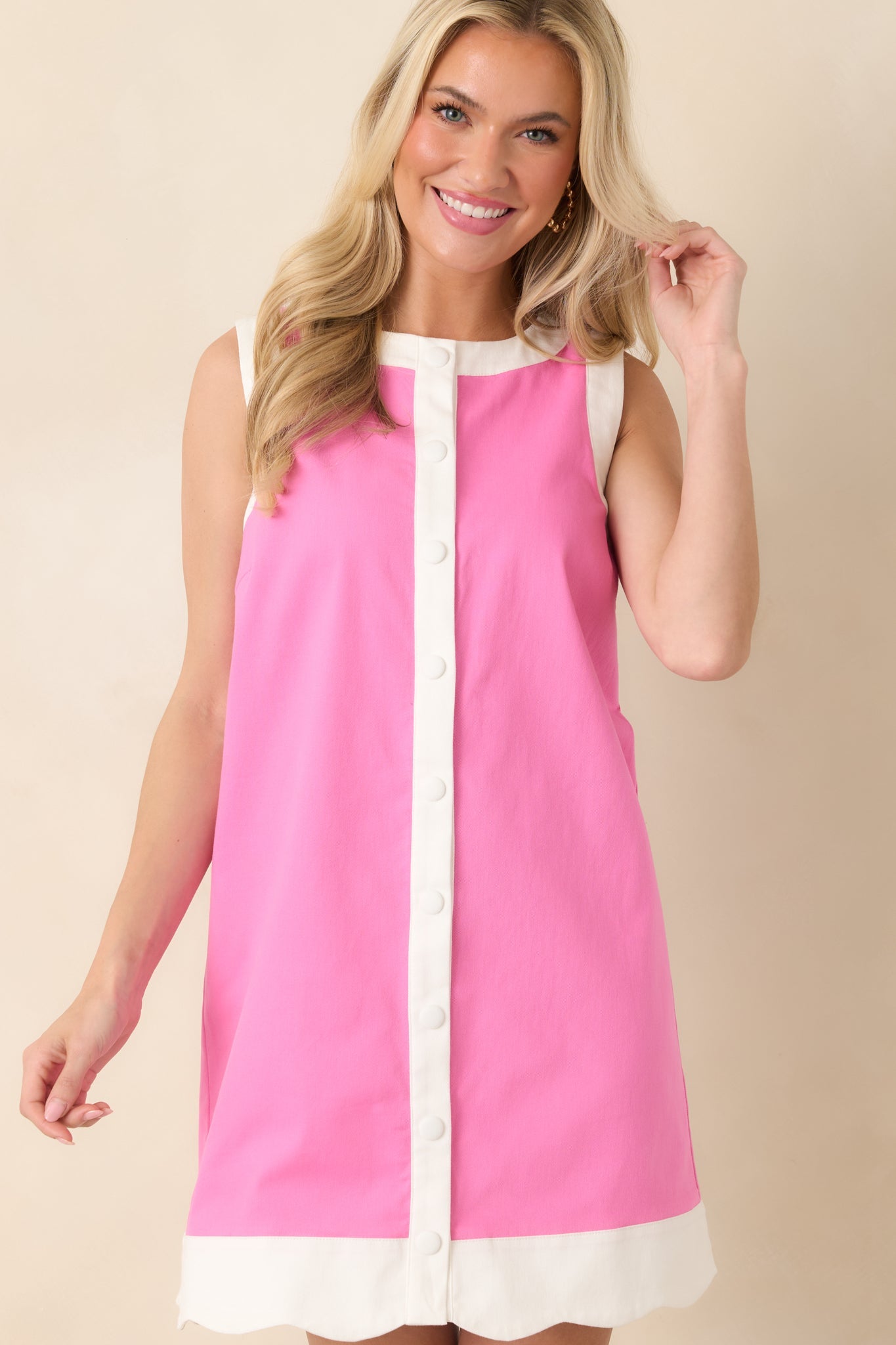 Just Had To Pink Cotton Contrast Trim Sleeveless Mini Dress