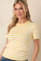 Let's Catch Up Yellow Stripe Short Sleeve Top