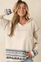 Off the Map Ivory & Blue Jacquard Cotton Pullover Hoodie
